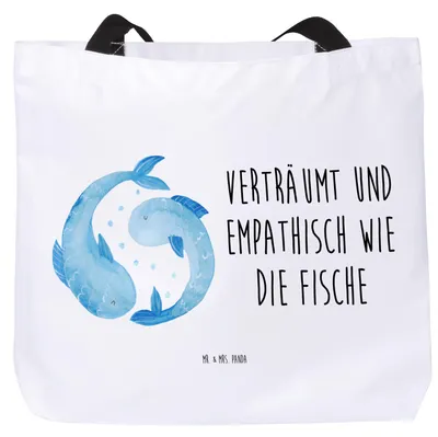 Produktbild von Mr. & Mrs. Panda Schultasche Sternzeichen Fische - Weiß - Geschenk, Sternbild, Tote Bag, Fisch, Reisetasche, Geburtstag März, Beutel, Tasche, Februar, Laptoptasche