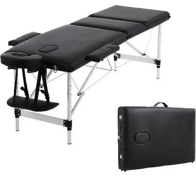Produktbild von Massageliege mit 3-teiligem Aluminiumgestell KH3108, mit Kopfstütze und Armlehne, schwarz
