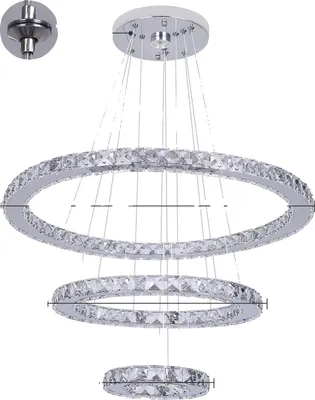 Zdjęcie produktu dla Żyrandol, oświetlenie LED, regulowana jasność, 3 pierścienie 60x40x20cm, ściemniany pilotem
