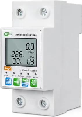 Immagine prodotto di Interruttore differenziale intelligente Zigbee - Interruttore differenziale (RCD) - Riarmo automatico - Display LCD - Misuratore di corrente e tensione
