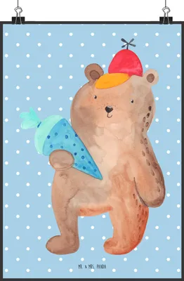 Produktbild von Mr. & Mrs. Panda Bild Bär Schultüte DIN A1 - Blau Pastell - Geschenk, Teddy, Einschulung, Kunstdruck, Schulbeginn, Schulanfang, Erster Schultag, drucke, Grundschule