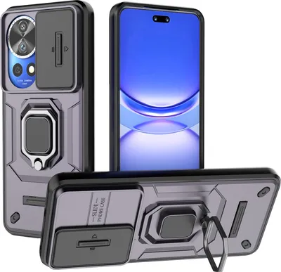 Produktbild von Hülle für Huawei nova 12 Pro Dual Layer Handyhülle Schiebe Kamera Schutz und Ringhalter Ständer Lila