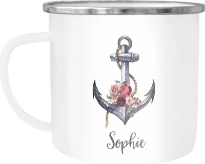 Produktbild von Emaille-Tasse mit Namen Buchstabe Emaille-Becher Monogramm Initiale personalisierte Geschenke Namensaufdruck SpecialMe® weiß-metall Emailletasse