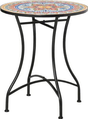 Produktbild von Fortuna Lai Gartentisch Mosaiktisch rund Bistrotisch Beistelltisch mit Mosaikplatte Keramik Metall Rot+Blau+Weiß Ø60 cm