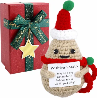 Productafbeelding van Schattige kerst positieve aardappel pocket knuffel - Geschenken grappige breiwol positieve aardappel