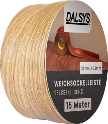 Produktbild von Dalsys Weichsockelleiste selbstklebend Eiche 15m Klebeleiste, Abschlussleiste für Fugen in Wohnbereich, Küche, Bad, aus PVC Kunststoff