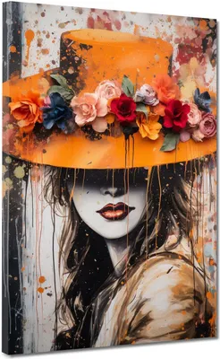 Produktbild von Schöne Frau Pop mit Hut Leinwandbild Wandbild Kunstdruck XL Wanddeko: 90x120x2cm