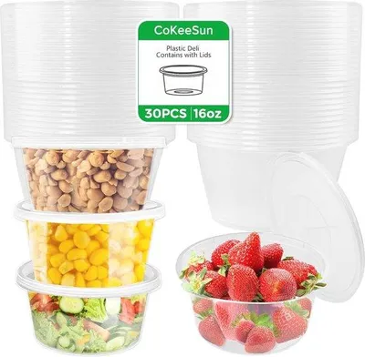 Produktbild von 30 Stück wiederverwendbare Plastikdosen mit Deckel, leckdicht für Essen zum Mitnehmen