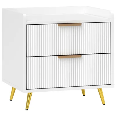 Produktbild von Nachttisch mit zwei Schubladen mit Rillen, goldfarbenen Metallbeinen, 50 x 40 x 50 cm, wei?