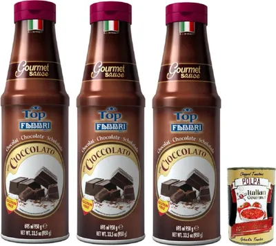 Produktbild von Fabbri Topping sauce Cioccolato, Schokolade für Eis, Desserts und Kaffee 3x 950g Gluten-frei gebrauchsfertige Sauce + Italian Gourmet polpa 400g