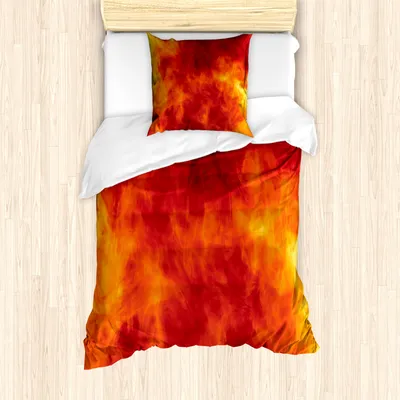 Produktbild von ABAKUHAUS Orange Mantele, Feuer und Flammen Entwurf, Milbensicher Allergiker geeignet mit Kissenbezügen, 135 cm x 200 cm - 80 x 80 cm, Orange Gelb