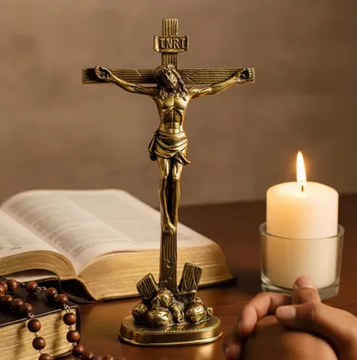 Jesus-Christus-Kruzifix aus Messing, antik, 30 cm