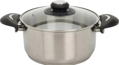Produktbild von Unvergessliche Stahlkochtopf mit Glasdeckel, 2,1 l / 18 x 14 cm, vielseitiger Kochtopf mit Griffen, Topf für Pasta, Kartoffeln, Suppen, Eintöpfe für alle Heizquellen, Waschmaschinetauglich