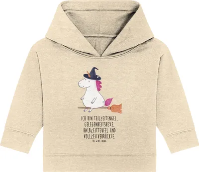 Produktbild von Mr. & Mrs. Panda Organic Baby Hoodie Einhorn Hexe 12. - 18. Monat - Natural Raw - Geschenk, Engel, Kapuzenshirt, Frau, Kapuzensweatshirt, Einhörner, Teufel, Unicorn