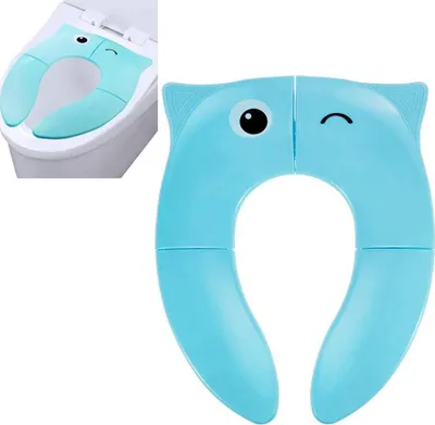 Produktbild von Faltbarer Kinder Toilettensitz, Integrierter Klappbarer Universell Blau Kinder Toilettentrainer für Unterwegs Tragbar Reise WC Sitz Kleinkind Töpfchentrainer mit Aufbewahrungstüte, Blau