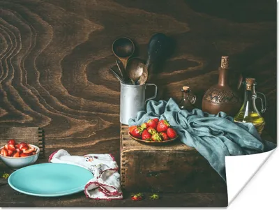 Produktbild von MuchoWow® Poster Rustikal - Obst - Küchenutensilien - Erdbeere 160x120 cm - Foto Plakat