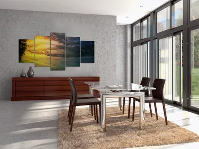 Produktbild von Akustikbild Landschaft 200x100 cm Bilder Akustikschaum Hochleistungsschallabsorber Schallschutz Leinwand 5 tlg Wandbild Raumakustik Schalldämmung 030112-33