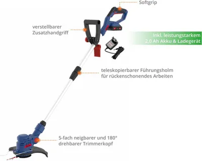 Produktbild von Güde Akku Rasentrimmer RT 18-201-05 Inkl. 20 Ersatzmesser, 18 V 2,0Ah E³ Akkusystem Ladegerät 58598