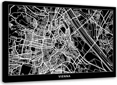 Produktbild von Leinwandbild wien - stadtplan 90x60 cm Feeby grau wandbild bereit zum aufhängen
