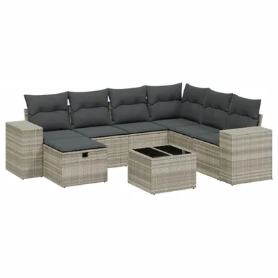 Imagen del producto de vidaXL Juego de 8 piezas de sofá de jardín con cojines, color gris claro, fabricado en polirratán