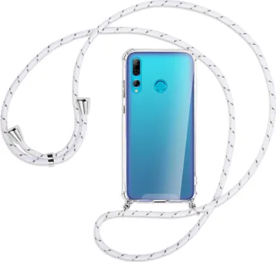 Produktbild von Handykette Backcover-Schutzhülle mit Band (Metall silberfarben) für Huawei P Smart Plus 2019 - weiß/grau