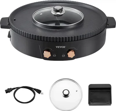 A VEVOR hot pot and grill appliance with its accessories laid out.
