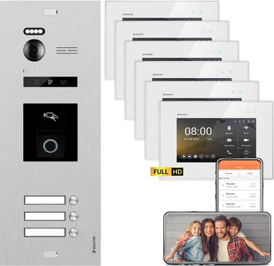 Produktbild von BALTER EVO HD Silber RFID/Fingerprint 3x7" WiFi + 3x7" Weiß Video Türsprechanlage Set 3 FAM