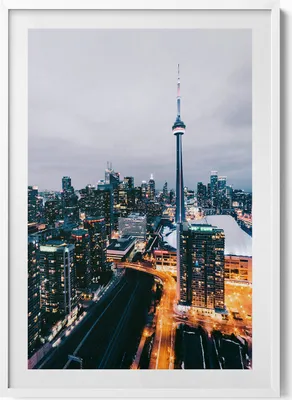 Produktbild von Blick auf die Stadt aus der Vogelperspektive– Wandbild mit Rahmen – Gerahmtes Bild  – Wanddekoration – 70x100 cm –  Weiß Rahmen