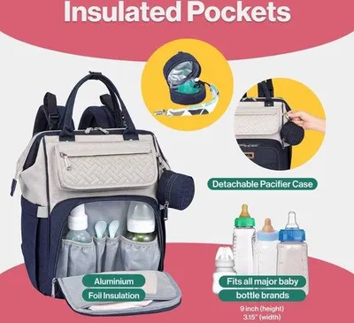 Image de Grands sacs de voyage pour bébés, grands sacs pour bébés avec sangles réglables et sacs pour parents, gris pierre et bleu