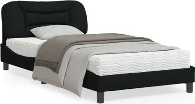 Produktbild von Design Bettgestell mit Kopfteil Schwarz 100x200 cm Stoff, Klassische Betten 2024 Neu