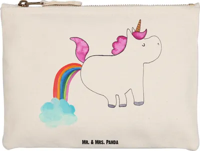 Produktbild von Mr. & Mrs. Panda kosmetiktäschchen Einhorn Pupsen Grösse XL Große - Weiß - Geschenk, Regenbogen, Etui, Mäppchen, Make-Up Tasche, Pups, Lustig, Freundin, Unicorn, Pouch