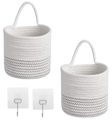 2er-Set Hängekörbe aus Baumwollseil, 15x16 cm, mit Haken