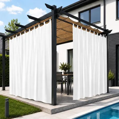 Produktbild von Vorhänge Blickdicht Wasserdicht Gardinen Sonnenschutz Outdoor Vorhang mit Abnehmbare Schlaufen, 1 Stück, B254xH213cm, Weiß