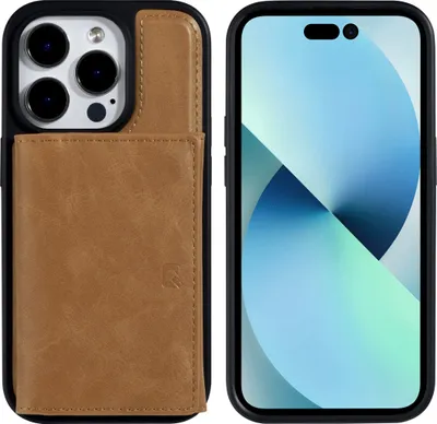 Produktbild von UNIQ Accessory iPhone 14 Pro Hardcase Backcover - Whiteh removable card holder - Light Brown