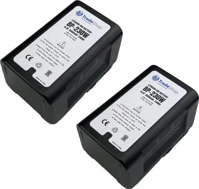 Produktbild von 2x Trade-Shop Li-Ion Akku V-Mount 14,4V 15600mAh 230Wh mit D-Tap USB Ausgang für Sony DXC-D50WSPL HDC-930 HDC-950 HDW-250 HDW-280 HDW-730 HDW-730S
