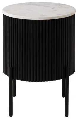 Produktbild von MASSIVMOEBEL24.DE Beistelltisch rund Mango 40x40x52 schwarz lackiert / Marmor weiß BARCELONA #130
