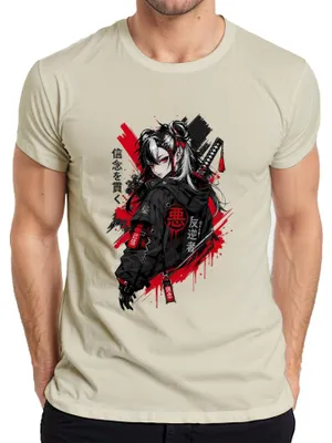 Zdjęcie produktu dla Koszulka męska z motywem anime, przedstawiająca katany, Japonię, samurajów, styl techwear i streetwear, w stylu Y2K, dla fanów anime (otaku), kolor: naturalny, rozmiar: 3XL