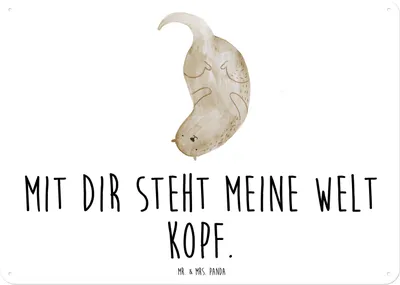 Produktbild von Mr. & Mrs. Panda Schild Otter Kopfüber DIN A3 - Weiß - Geschenk, wandtafel, Seeotter, Niedlich, Verliebt, Liebe, Blechschild, Wandbild, Türschild, Verknallt, tafel