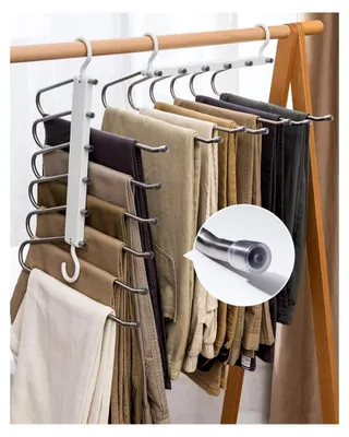 Produktbild von Hosenbügel, 2 Stück, Edelstahl, 6 Schichten, platzsparend, rutschfest, Kleiderschrank, Organizer, multifunktional, kaskadierende Kleiderbügel, für Röcke, Jeans, Schals, Krawatten, Leggings