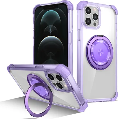 Immagine prodotto di Custodia per iPhone 12 / iPhone 12 Pro Supporto ad anello magnetico compatibile con Magsafe Protezione militare Custodia trasparente Viola