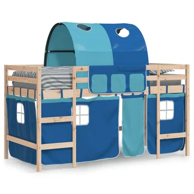 Produktbild von vidaXL Kinderhochbett mit Tunnel Blau 90x200 cm Massivholz Kiefer