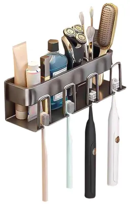 Produktbild von Zahnbürstenhalter Edelstahl für 4 Bürsten, Wandmontage ohne Bohren