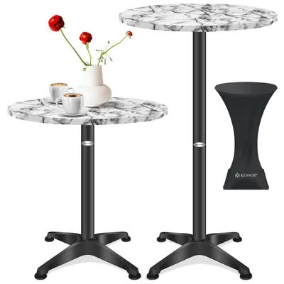 Produktbild von KESSER® 2in1 Stehtisch Bistrotisch Aluminium Edelstahlplatte | höhenverstellbar | 70cm / 115cm | Partytisch Tisch | In- & Outdoor | Hochzeit | Empfangstisch | 4 Standfüße und Regencover