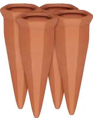 Produktbild von 12 x Tonkegel Bewässerung im Set, Pflanzen Wasserspender Ton, Wein und PET Flaschen Bewässerungskegel, Terracotta