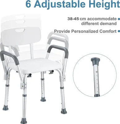 Produktbild von Höhenverstellbarer Duschstuhl 38-45cm mit Rückenlehne & Armstützen, 150kg