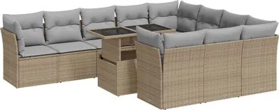 Produktbild von vidaXL 11-tlg. Garten-Sofagarnitur mit Kissen Beige Poly Rattan