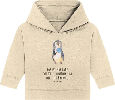 Produktbild von Mr. & Mrs. Panda Organic Baby Hoodie Pinguin Lolli 12. - 18. Monat - Natural Raw - Geschenk, Süßigkeiten, Unvernünftig, Kapuzensweatshirt, Spruch, Kapuzenshirt