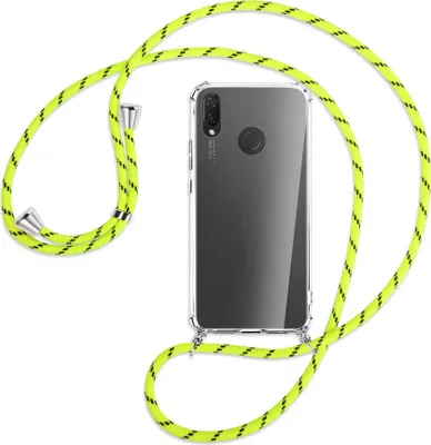 Produktbild von Handykette Backcover-Schutzhülle mit Band (Metall silberfarben) für Huawei P Smart Plus, nova 3 / 3i - neongelb