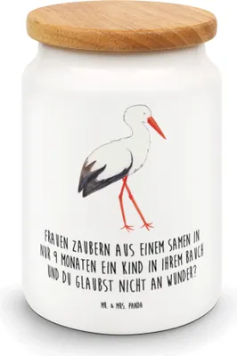 Produktbild von Mr. & Mrs. Panda müslidose Storch - Weiß - Geschenk, Störche, Mutter, Aufbewahrungsdose, Mütter, Baby, Teedose, behälter, Geburt, Dose, Babybauch, Keksdose, Kaffeedose