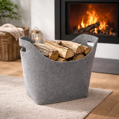 XL Kaminholz Filzkorborb Kaminholzkorb Kaminkorb Filz Filztasche Kamin Grau